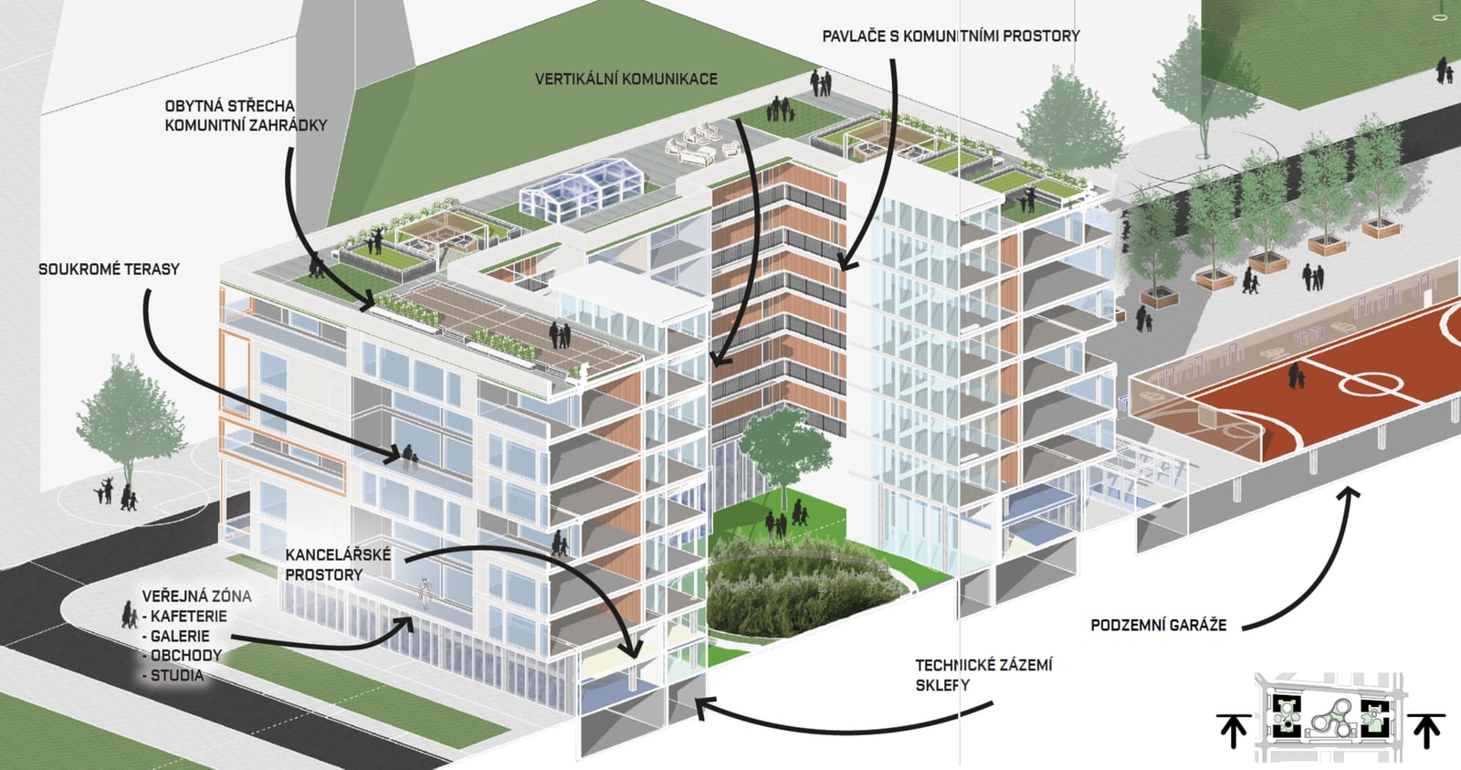 Exploded axonometric showing structure and material layers