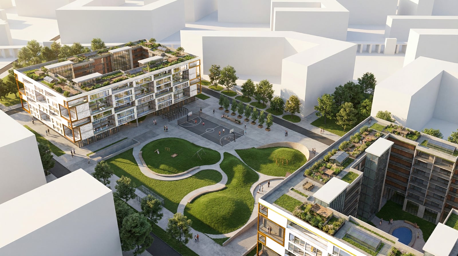 Aerial view of the green community courtyard